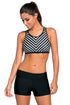 Sexy Black Stripe Patten Sport Bra Swim Trunk 2pcs Swimsuit